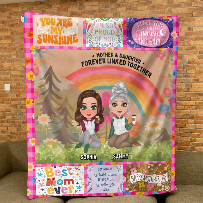 Personalized Mom & Daughter Quilt/Fleece Throw Blanket - Mother's Day Gift Idea To Mom - Mother & Daughter Forever Linked Together