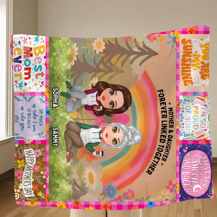 Personalized Mom & Daughter Quilt/Fleece Throw Blanket - Mother's Day Gift Idea To Mom - Mother & Daughter Forever Linked Together