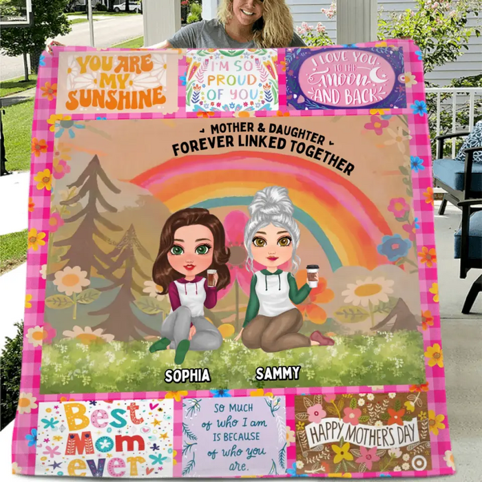 Personalized Mom & Daughter Quilt/Fleece Throw Blanket - Mother's Day Gift Idea To Mom - Mother & Daughter Forever Linked Together