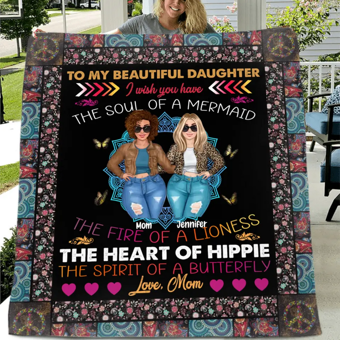 Personalized Mom & Daughter Quilt/Fleece Throw Blanket - Mother's Day Gift Idea To Mom - I Wish You Have The Soul Of A Mermaid