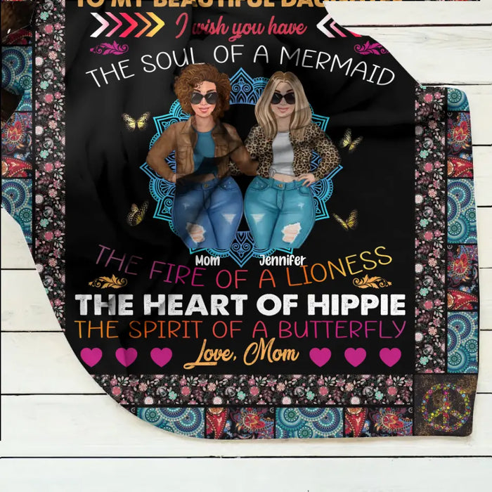 Personalized Mom & Daughter Quilt/Fleece Throw Blanket - Mother's Day Gift Idea To Mom - I Wish You Have The Soul Of A Mermaid
