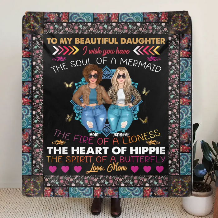 Personalized Mom & Daughter Quilt/Fleece Throw Blanket - Mother's Day Gift Idea To Mom - I Wish You Have The Soul Of A Mermaid