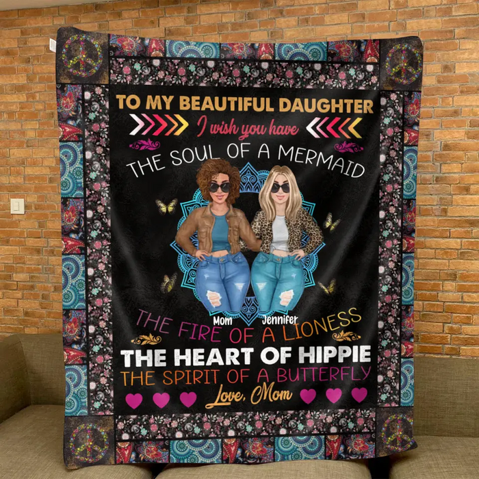 Personalized Mom & Daughter Quilt/Fleece Throw Blanket - Mother's Day Gift Idea To Mom - I Wish You Have The Soul Of A Mermaid