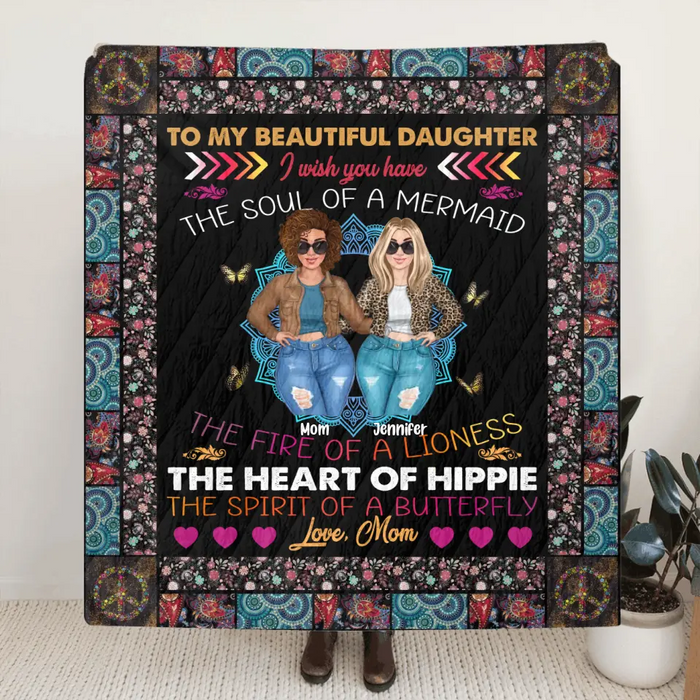 Personalized Mom & Daughter Quilt/Fleece Throw Blanket - Mother's Day Gift Idea To Mom - I Wish You Have The Soul Of A Mermaid