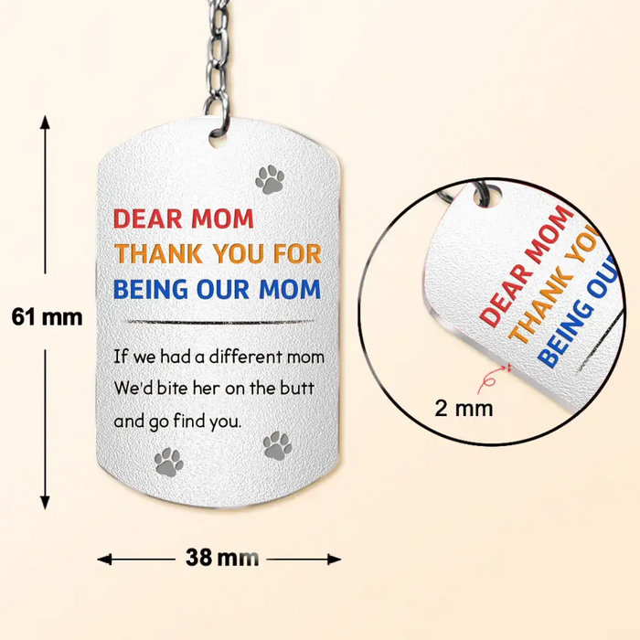 Personalized Lying Dog Mom Aluminum Keychain - Gift For Mother's Day/Dog Lovers - Up to 7 Dogs - Forget Mother's Day We Woof You Every Day