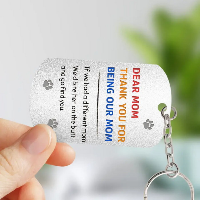 Personalized Lying Dog Mom Aluminum Keychain - Gift For Mother's Day/Dog Lovers - Up to 7 Dogs - Forget Mother's Day We Woof You Every Day