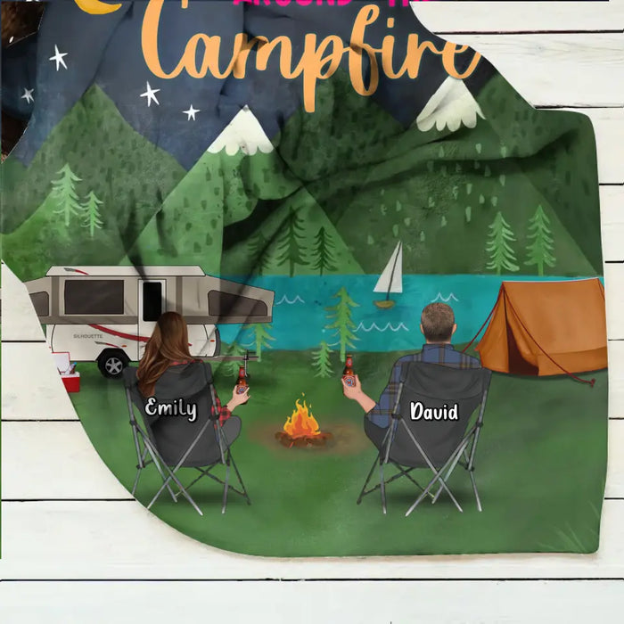 Personalized Camping Quilt/Fleece Throw Blanket - Gift Idea For Family/Camping Lover - Couple/ Parents/ Single Parent With Up to 5 Kids And 4 Pets - Life Is Better Around The Campfire