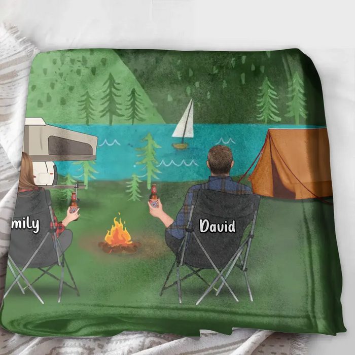 Personalized Camping Quilt/Fleece Throw Blanket - Gift Idea For Family/Camping Lover - Couple/ Parents/ Single Parent With Up to 5 Kids And 4 Pets - Life Is Better Around The Campfire