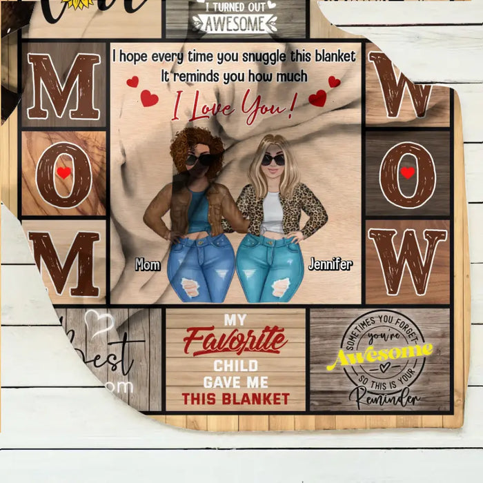 Personalized Mom & Daughter Quilt/Fleece Throw Blanket - Mother's Day Gift Idea To Mom - I Love You To The Moon And Back