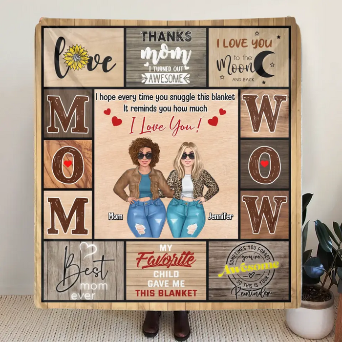 Personalized Mom & Daughter Quilt/Fleece Throw Blanket - Mother's Day Gift Idea To Mom - I Love You To The Moon And Back