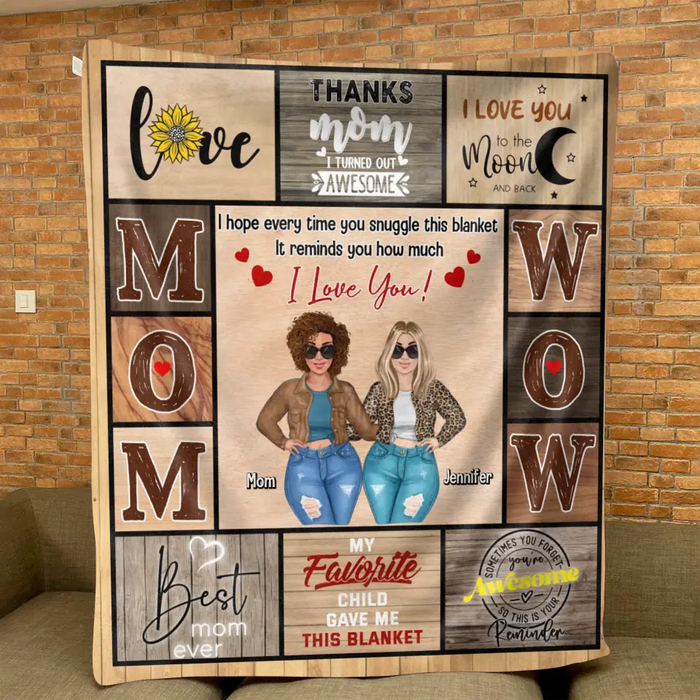 Personalized Mom & Daughter Quilt/Fleece Throw Blanket - Mother's Day Gift Idea To Mom - I Love You To The Moon And Back