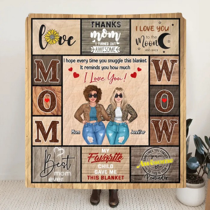 Personalized Mom & Daughter Quilt/Fleece Throw Blanket - Mother's Day Gift Idea To Mom - I Love You To The Moon And Back