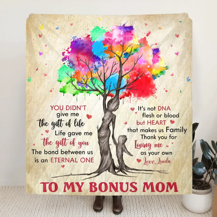 Personalized Bonus Mom Quilt/Fleece Throw Blanket/Pillow Cover - Mother's Day Gift Idea To Mom - Life Gave Us The Gift Of You