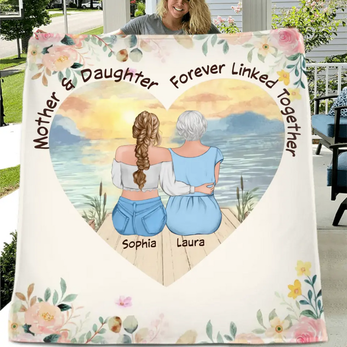 Personalized Mom & Daughter Quilt/Fleece Throw Blanket - Mother's Day Gift Idea To Mom - Mother & Daughter Forever Linked Together