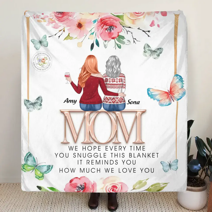 Personalized Mom & Daughter Quilt/Fleece Throw Blanket - Up to 4 Daughters - Mother's Day Gift Idea To Mom - It Reminds You How Much We Love You