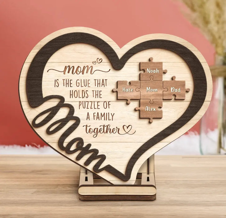 Personalized Grandma Mom 2 Layered Wooden Art - Up to 11 Names - Mother's Day Gift Idea For Grandma/Mom - You Are The Piece That Holds Us Together