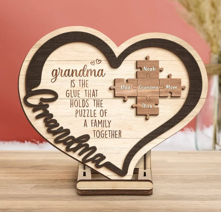 Personalized Grandma Mom 2 Layered Wooden Art - Up to 11 Names - Mother's Day Gift Idea For Grandma/Mom - You Are The Piece That Holds Us Together