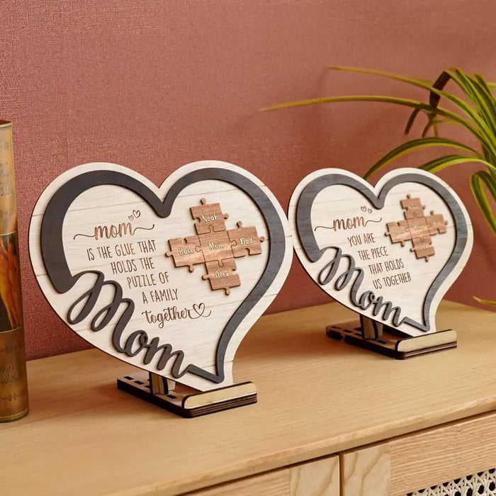 Personalized Grandma Mom 2 Layered Wooden Art - Up to 11 Names - Mother's Day Gift Idea For Grandma/Mom - You Are The Piece That Holds Us Together