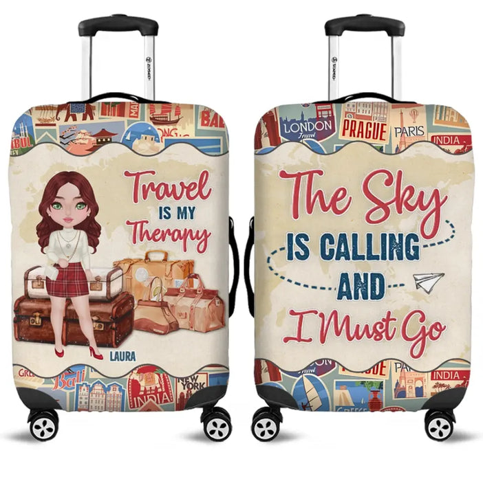 Personalized Traveling Girl Suitcase Luggage Cover - Gift For Girl/Traveling Lovers - Travel Is My Therapy