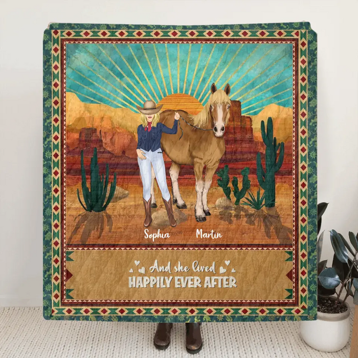 Personalized Horse Girl Quilt/Fleece Throw Blanket - Gift Idea For Girl/Horse Lovers - Up to 5 Horses - And She Lived Happily Ever After