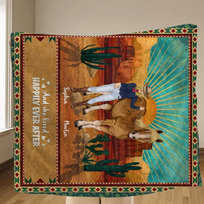 Personalized Horse Girl Quilt/Fleece Throw Blanket - Gift Idea For Girl/Horse Lovers - Up to 5 Horses - And She Lived Happily Ever After