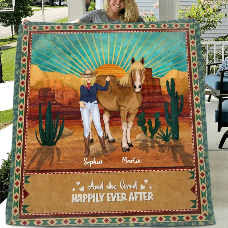 Personalized Horse Girl Quilt/Fleece Throw Blanket - Gift Idea For Girl/Horse Lovers - Up to 5 Horses - And She Lived Happily Ever After