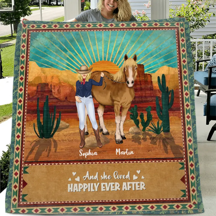 Personalized Horse Girl Quilt/Fleece Throw Blanket - Gift Idea For Girl/Horse Lovers - Up to 5 Horses - And She Lived Happily Ever After