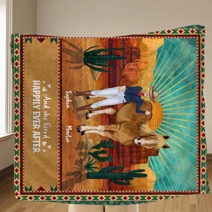 Personalized Horse Girl Quilt/Fleece Throw Blanket - Gift Idea For Girl/Horse Lovers - Up to 5 Horses - And She Lived Happily Ever After