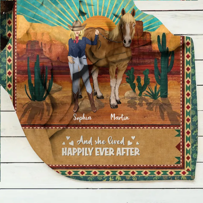 Personalized Horse Girl Quilt/Fleece Throw Blanket - Gift Idea For Girl/Horse Lovers - Up to 5 Horses - And She Lived Happily Ever After