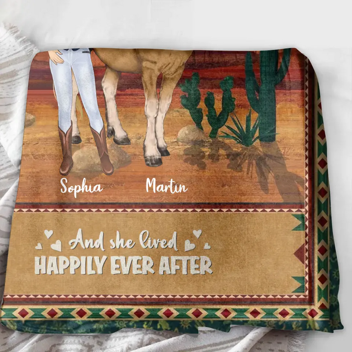 Personalized Horse Girl Quilt/Fleece Throw Blanket - Gift Idea For Girl/Horse Lovers - Up to 5 Horses - And She Lived Happily Ever After