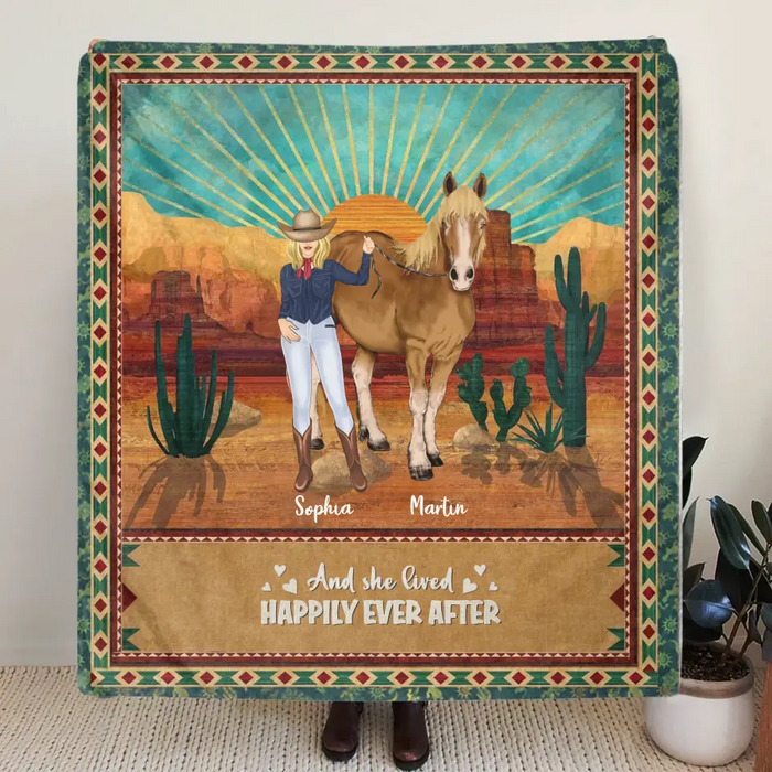 Personalized Horse Girl Quilt/Fleece Throw Blanket - Gift Idea For Girl/Horse Lovers - Up to 5 Horses - And She Lived Happily Ever After