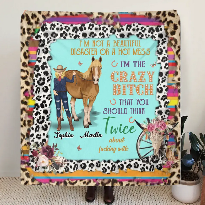 Personalized Horse Girl Quilt/Fleece Throw Blanket - Gift Idea For Girl/Horse Lovers - I'm Not A Beautiful Disaster