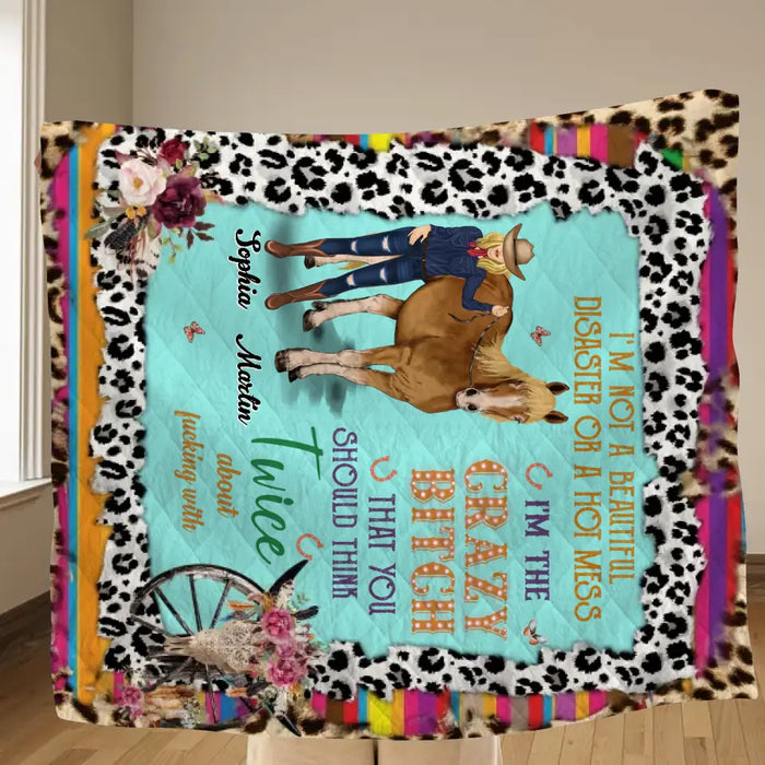 Personalized Horse Girl Quilt/Fleece Throw Blanket - Gift Idea For Girl/Horse Lovers - I'm Not A Beautiful Disaster
