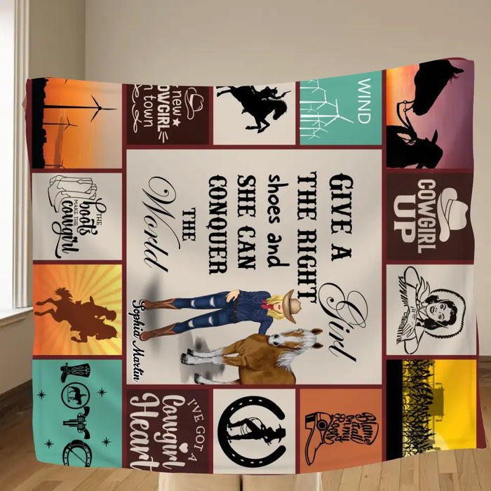 Personalized Horse Girl Quilt/Fleece Throw Blanket - Gift Idea For Girl/Horse Lovers - Give A Girl The Right Shoes