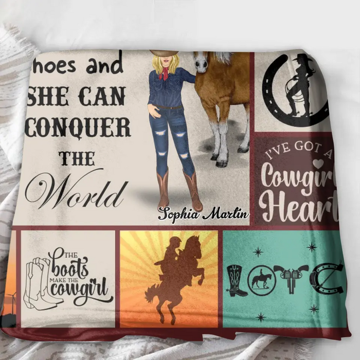Personalized Horse Girl Quilt/Fleece Throw Blanket - Gift Idea For Girl/Horse Lovers - Give A Girl The Right Shoes