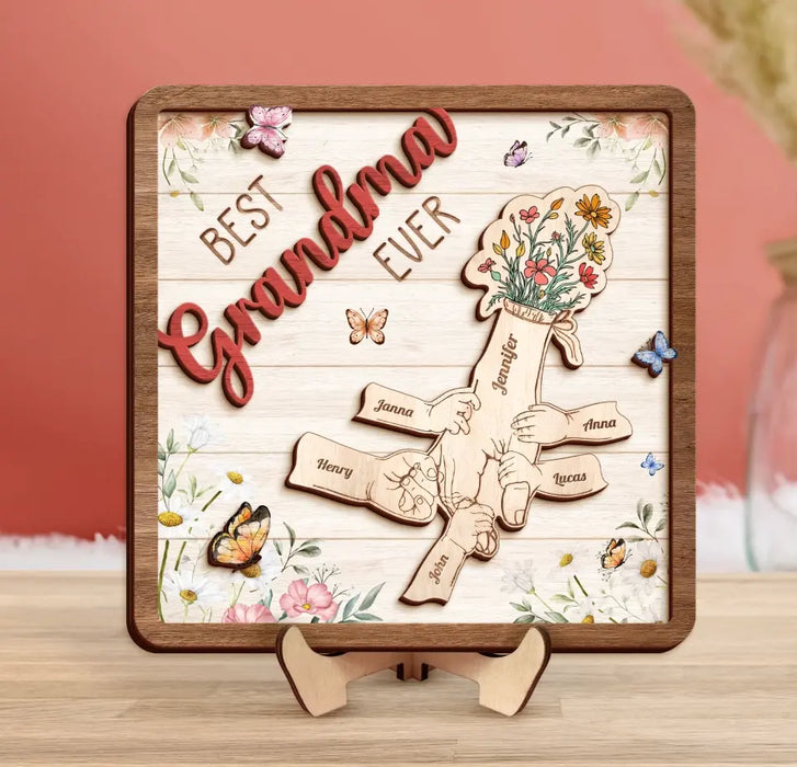 Personalized Grandma 2 Layered Wooden Art - Up to 10 Kids - Mother's Day Gift Idea For Grandma/Mom - Best Grandma Ever