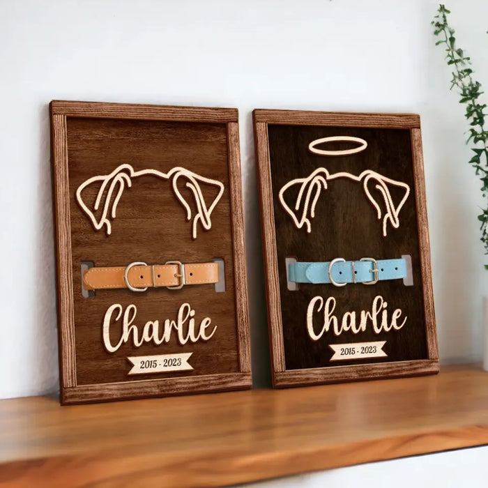 Personalized Memorial Dog Ears 2 Layered Wooden Art - Memorial Gift Idea For Dog Lover