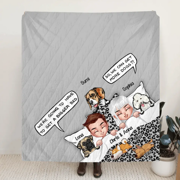 Personalized Couple With Dogs Quilt/Fleece Throw Blanket - Gift Idea For Dog Lovers - Up to 5 Dogs - We Can Get More Dogs