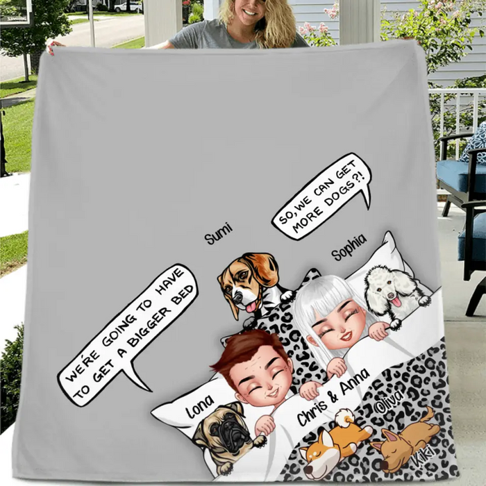 Personalized Couple With Dogs Quilt/Fleece Throw Blanket - Gift Idea For Dog Lovers - Up to 5 Dogs - We Can Get More Dogs