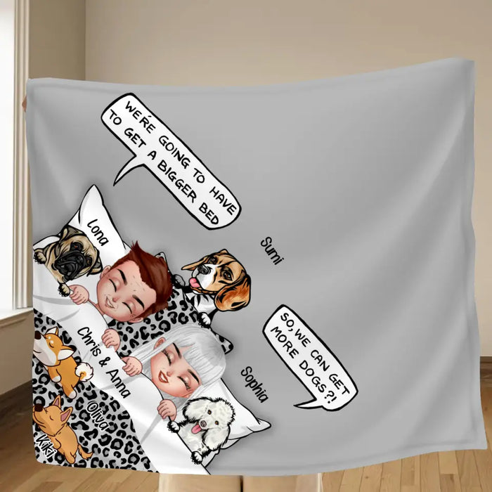 Personalized Couple With Dogs Quilt/Fleece Throw Blanket - Gift Idea For Dog Lovers - Up to 5 Dogs - We Can Get More Dogs