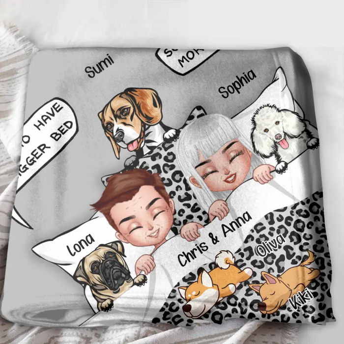 Personalized Couple With Dogs Quilt/Fleece Throw Blanket - Gift Idea For Dog Lovers - Up to 5 Dogs - We Can Get More Dogs