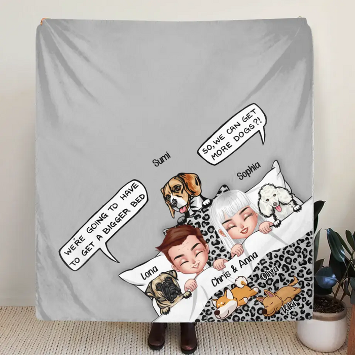 Personalized Couple With Dogs Quilt/Fleece Throw Blanket - Gift Idea For Dog Lovers - Up to 5 Dogs - We Can Get More Dogs
