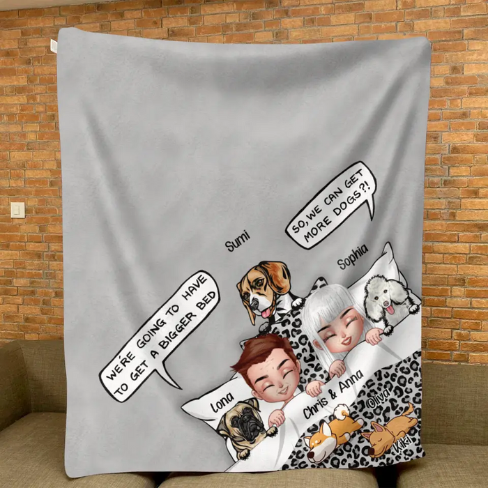 Personalized Couple With Dogs Quilt/Fleece Throw Blanket - Gift Idea For Dog Lovers - Up to 5 Dogs - We Can Get More Dogs
