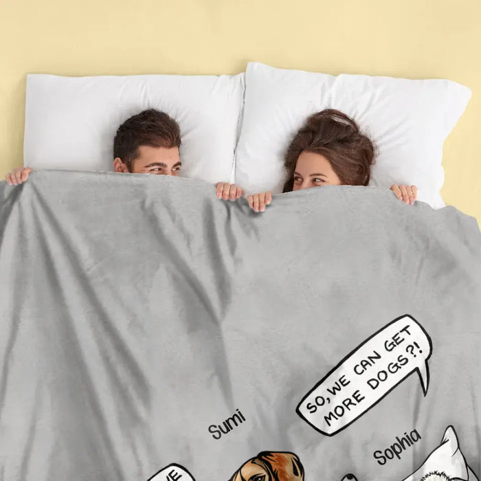 Personalized Couple With Dogs Quilt/Fleece Throw Blanket - Gift Idea For Dog Lovers - Up to 5 Dogs - We Can Get More Dogs
