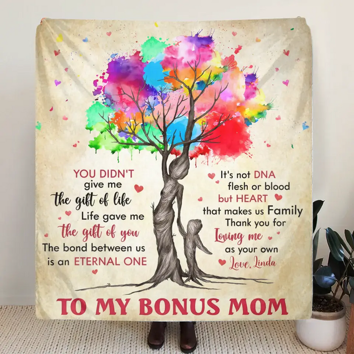 Personalized Bonus Mom Quilt/Fleece Throw Blanket/Pillow Cover - Mother's Day Gift Idea To Mom - Life Gave Us The Gift Of You