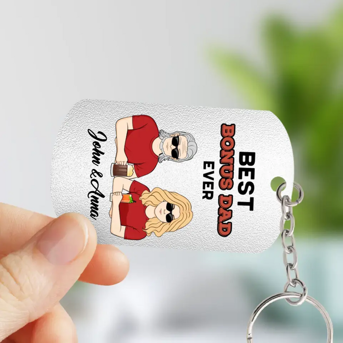Personalized Bonus Dad Aluminum Keychain - Gift Idea For Dad/Father's Day - Thanks For Being Less Of A Dick Than My Real Dad
