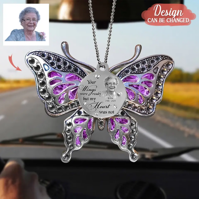Personalized Memorial Butterfly Aluminum Ornament - Upload Photo - Memorial Gift Idea For Family Member/Mother's Day/Pet Lovers - Your Wings Were Ready But My Heart Was Not