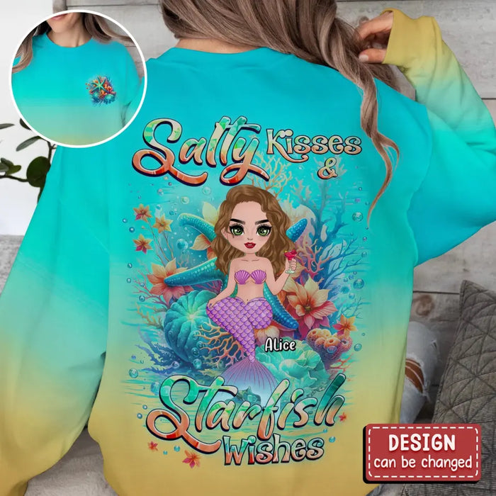 Personalized Mermaid AOP Sweater - Gift Idea For Mermaid Lover/Birthday Gift/Mother's Day Gift - Salty Kisses & Starfish Wishes