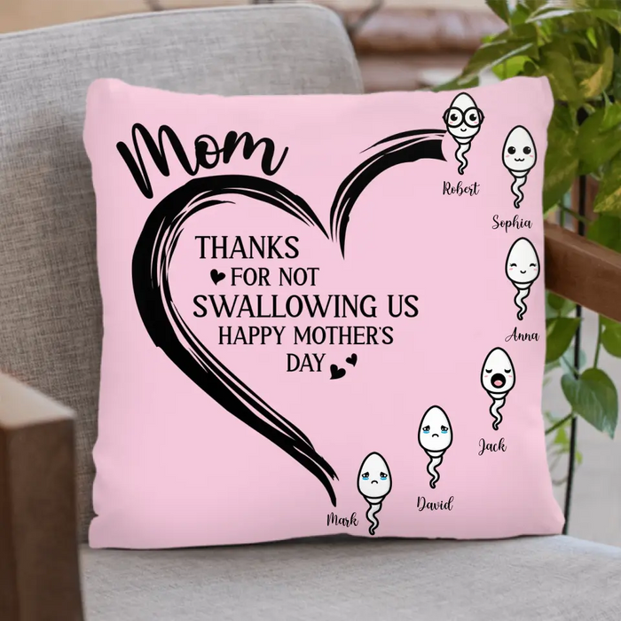 Personalized Mom Pillow Cover - Up to 6 Kids - Mother's Day Gift Idea - Thanks For Not Swallowing Us