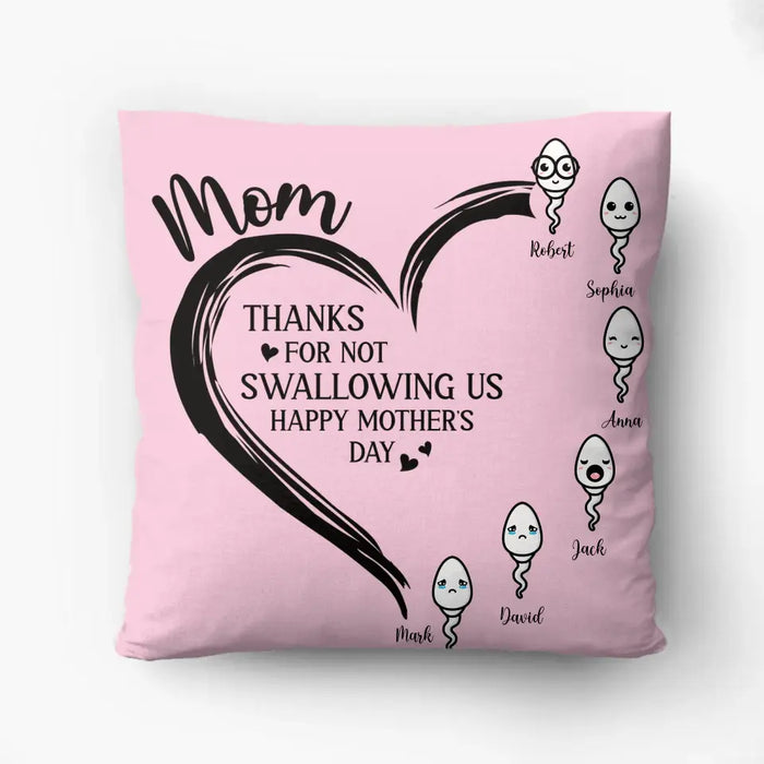 Personalized Mom Pillow Cover - Up to 6 Kids - Mother's Day Gift Idea - Thanks For Not Swallowing Us